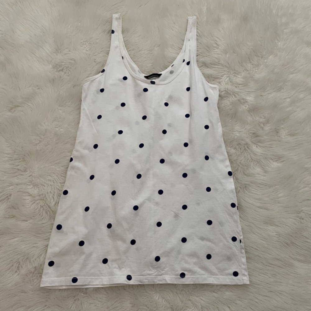 Victoria's Secret Moda International Tunic Tank Top White Navy Polka Dots M/L